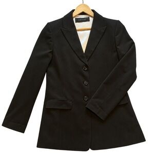 Elie Tahari Blazer Women Size 8 Black Pre-owned Ikat Trim 3-Button Jacket